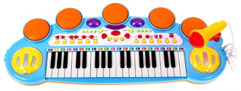 Niebieski zestaw muzyczny Keyboard Werble Mikrofon Światła Dźwięki 3 oktawy Niebieski zestaw muzyczny Keyboard Werble Mikrofon Światła Dźwięki 3 oktawy