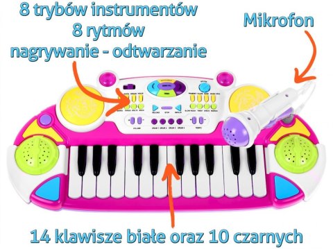 Różowy zestaw muzyczny Keyboard + Werble + Mikrofon dla dzieci Różowy zestaw muzyczny Keyboard + Werble + Mikrofon dla dzieci