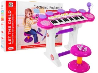 Różowy zestaw muzyczny Keyboard + Werble Mikrofon Światła Dźwięki 3 oktawy