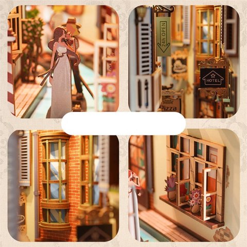 Tonecheer Składany Drewniany Model 3D LED - Book Nook Podróż po Wenecji Tonecheer Składany Drewniany Model 3D LED - Book Nook Podróż po Wenecji