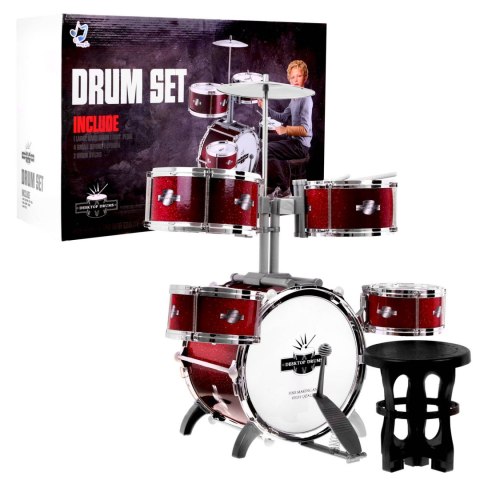 5-bębnowa Perkusja dla dzieci 5+ Instrument muzyczny Stołek + Talerz 5-bębnowa Perkusja dla dzieci 5+ Instrument muzyczny Stołek + Talerz