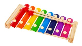 Drewniane cymbałki Pierwszy instrument muzyczny Tęczowe blaszki pałeczki