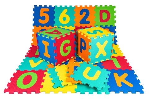 Mata z 36 Puzzli dla dzieci 10m+ Wyjmowane cyfry litery + Pianka EVA Mata z 36 Puzzli dla dzieci 10m+ Wyjmowane cyfry litery + Pianka EVA