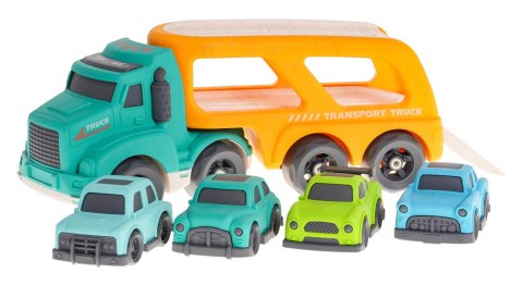 Laweta + 4 Autka BIOplastik Żółty Dźwięki Światła Ruchome elementy