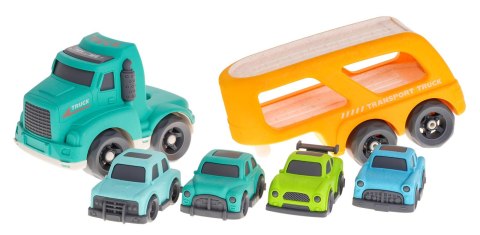 Laweta + 4 Autka BIOplastik Żółty Dźwięki Światła Ruchome elementy