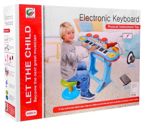 Niebieski zestaw muzyczny Keyboard Werble Mikrofon Światła Dźwięki 3 oktawy Niebieski zestaw muzyczny Keyboard Werble Mikrofon Światła Dźwięki 3 oktawy