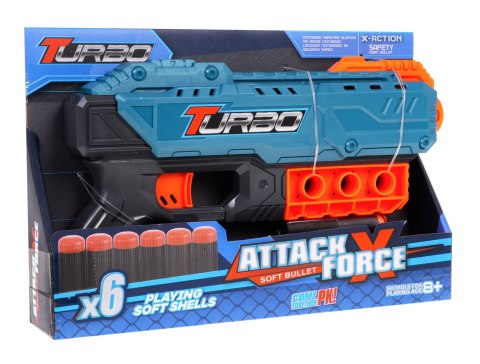 Pistolet TURBO Niebieski 6 bezpiecznych Pocisków Mechanizm ręczny