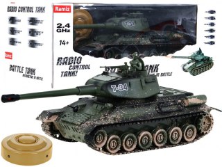 Zdalnie sterowany czołg T-34 dla dzieci 3+ Strzelający model Kamuflaż 1:28