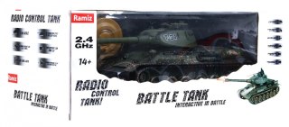 Zdalnie sterowany czołg T-34 dla dzieci 3+ Strzelający model Kamuflaż 1:28