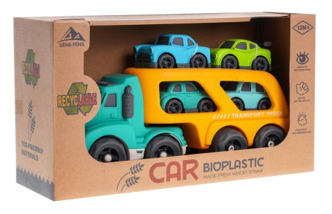Laweta + 4 Autka BIOplastik Żółty Dźwięki Światła Ruchome elementy