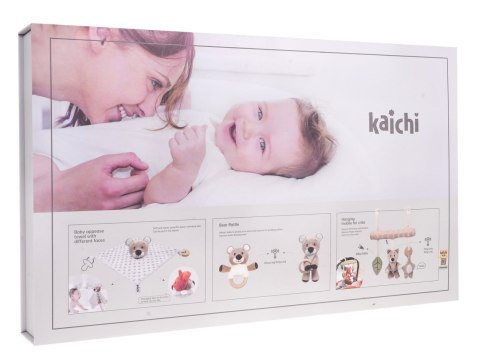 Zestaw sensoryczny 4w1 dla Niemowląt 0+ Miękki Kocyk + Zawieszki z Drewnem